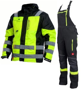 Komplet roboczy ocieplany odblaskowy kurtka + spodnie ogrodniczki softshell 